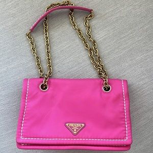 Prada Tessuto Pink Nylon Chain Shoulder Bag